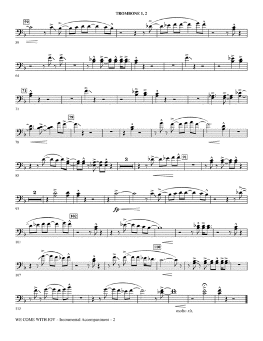 We Come With Joy Orchestration - Trombone 1 & 2 Choir scores gallery preview page 2