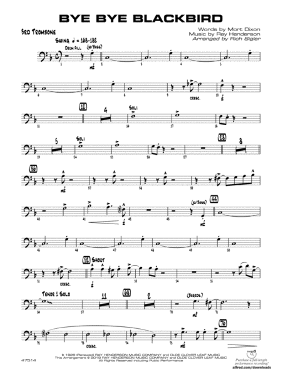 Bye Bye Blackbird: 3rd Trombone Jazz Ensemble scores gallery preview page 1