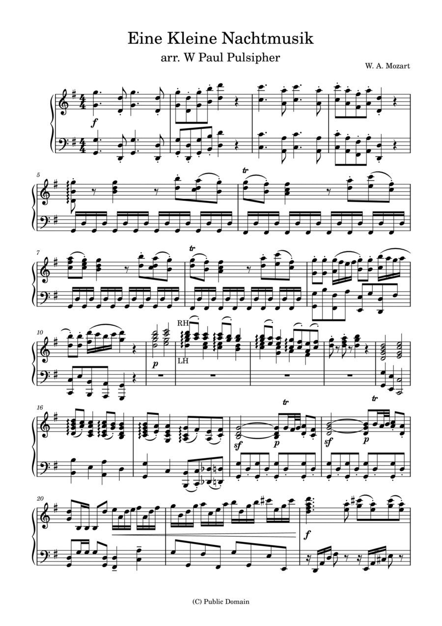 Eine Kleine Nachtmusik (Full) for Piano Piano Solo scores gallery preview page 1