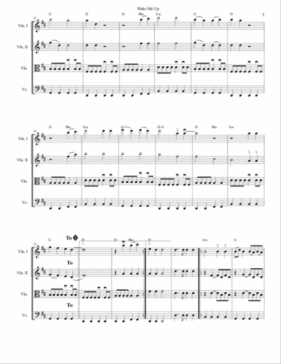 Wake Me Up String Quartet scores gallery preview page 3
