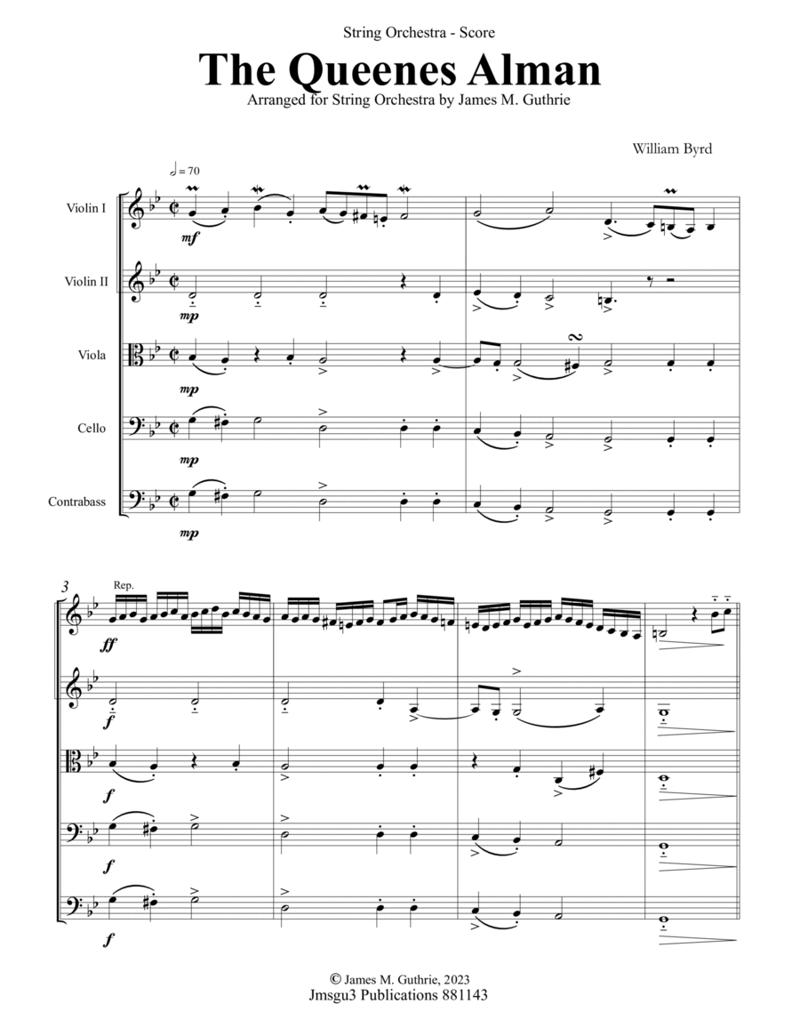 Byrd: The Queenes Alman for String Orchestra - Score Only image number null