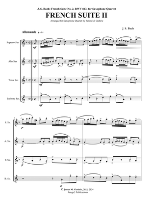 Book cover for Bach: French Suite No. 2, BWV 813, for Saxophone Quartet - Score Only