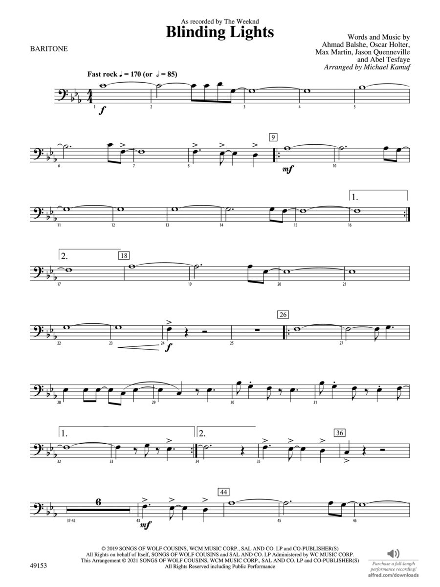 Blinding Lights: Baritone B.C. Concert Band scores gallery preview page 1