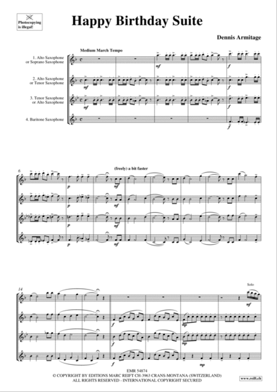 Happy Birthday Suite Saxophone Quartet scores gallery preview page 3