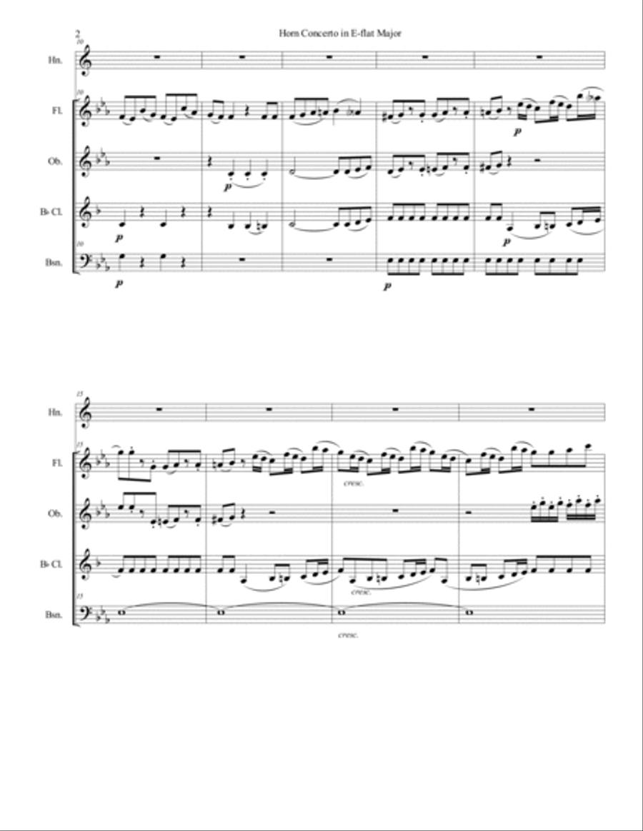 Mozart - Horn Concerto No. 3 Movement 1 - Wind Quintet Woodwind Quintet scores gallery preview page 3