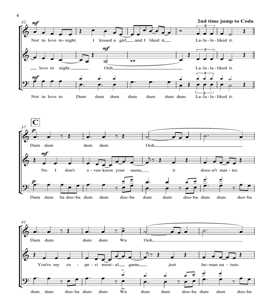 I Kissed A Girl 3-Part scores gallery preview page 4
