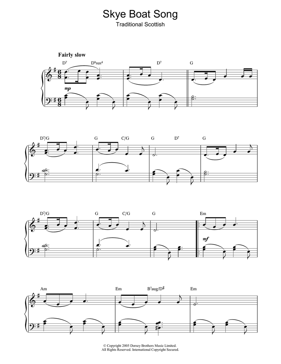 Skye Boat Song Piano Solo scores gallery preview page 1