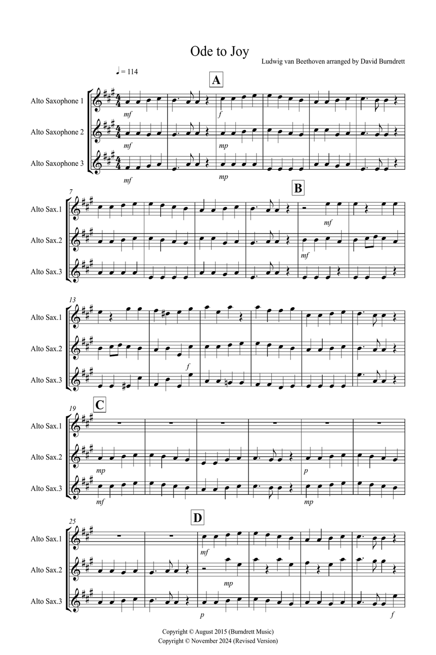 Ode to Joy for Alto Saxophone Trio Woodwind Trio scores gallery preview page 1