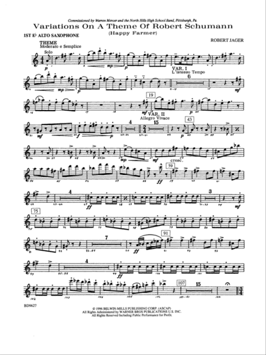 Variations on a Theme of Robert Schumann: E-flat Alto Saxophone