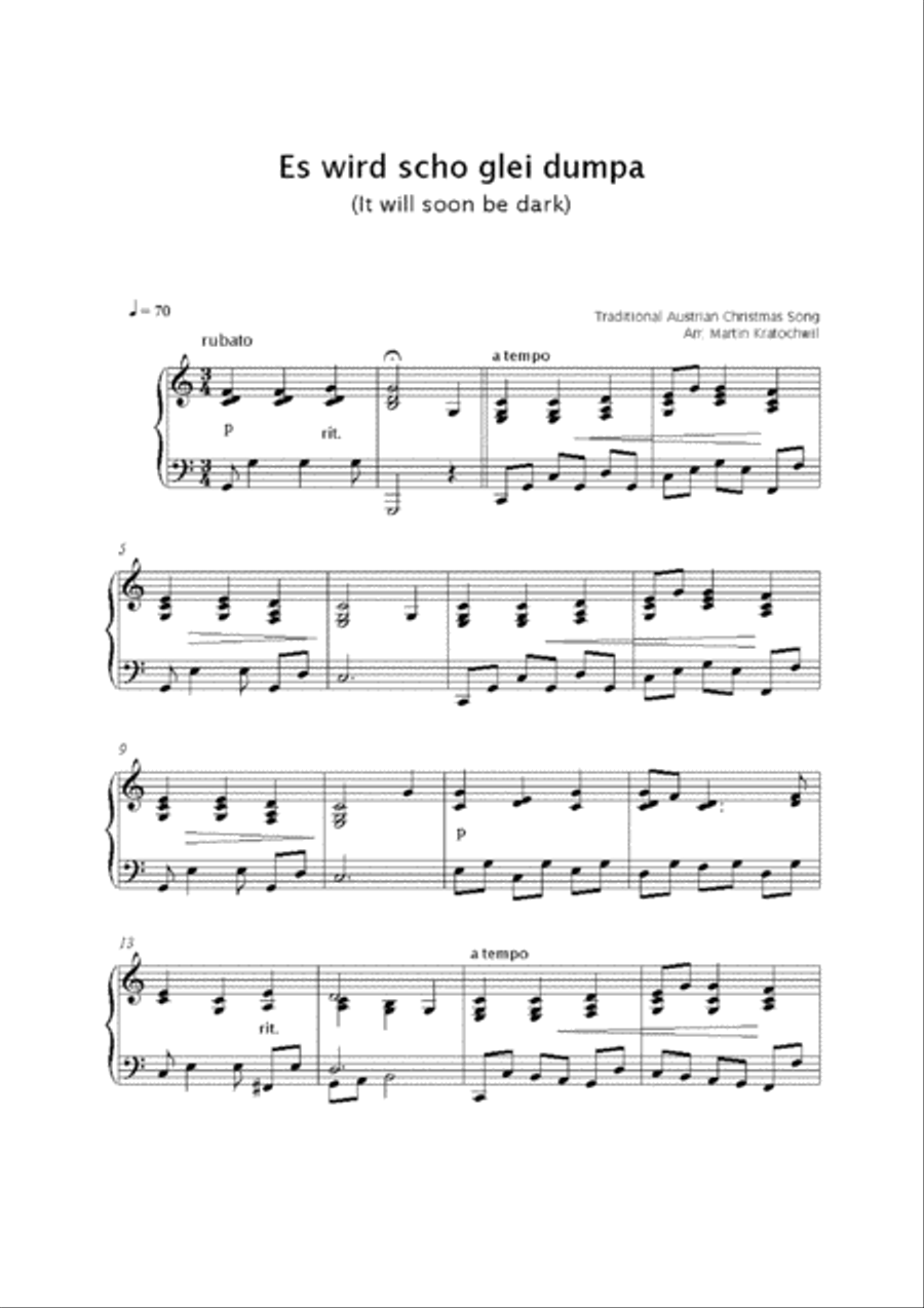 Es wird scho glei dumpa (It will soon be dark) Piano Solo scores gallery preview page 1