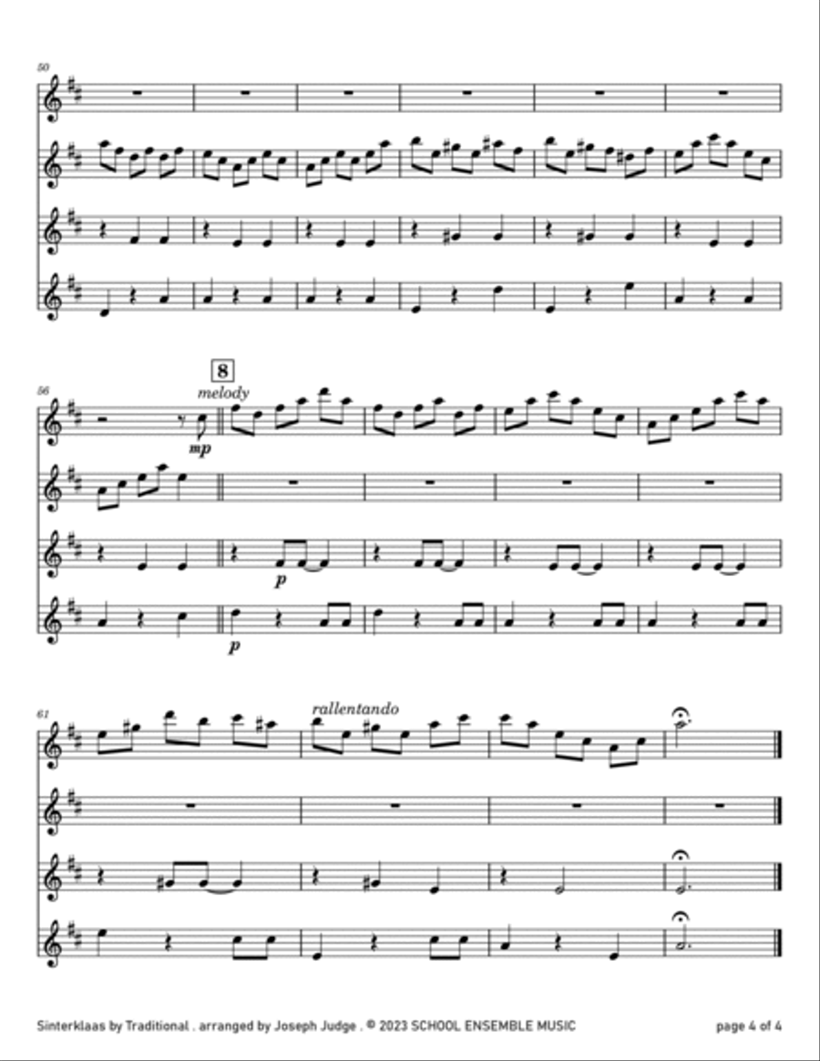 Sinterklaas for Clarinet Quartet in Schools Clarinet Quartet scores gallery preview page 4