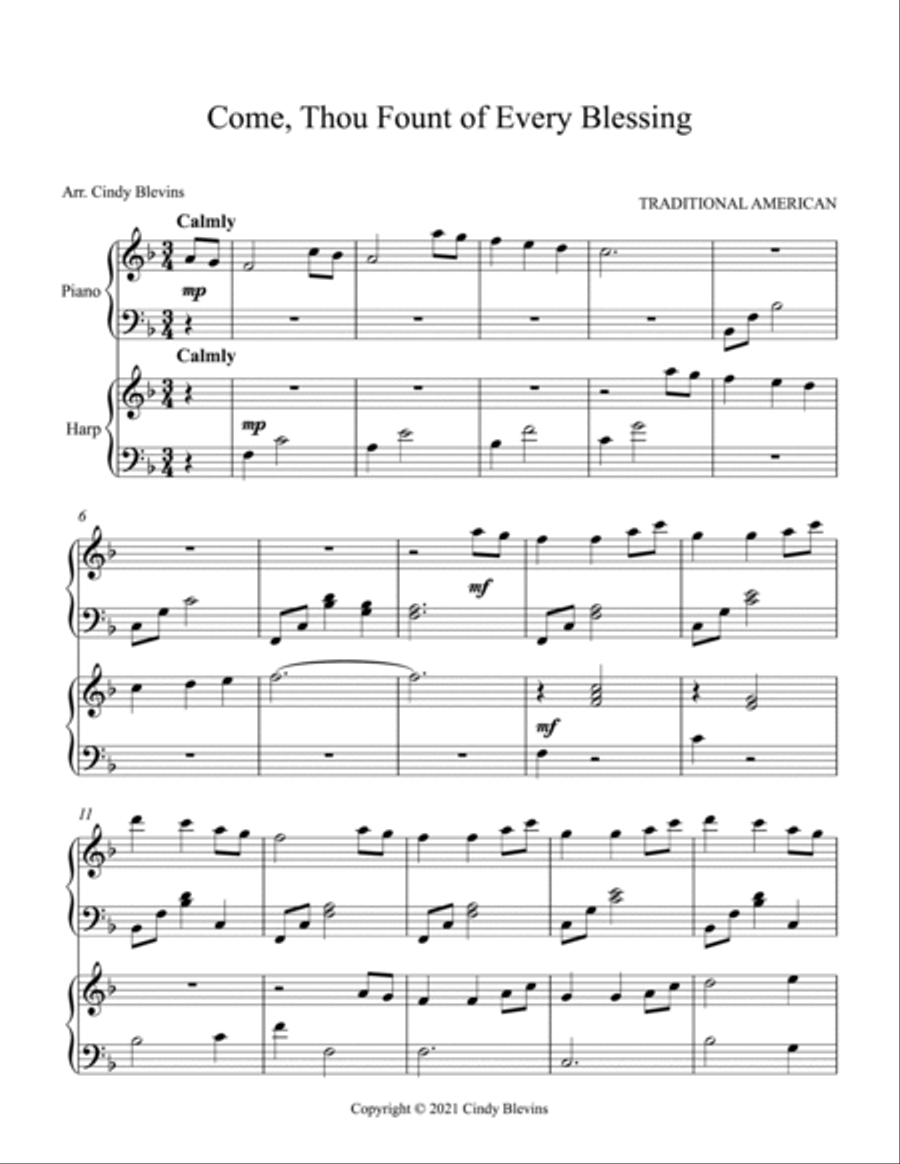 Come, Thou Fount Of Every Blessing, Harp and Piano Duet Harp scores gallery preview page 2