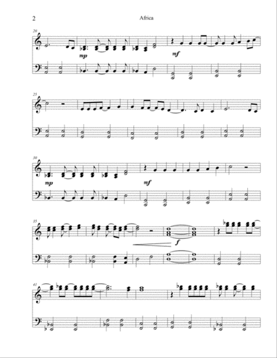 Africa Easy Piano scores gallery preview page 2