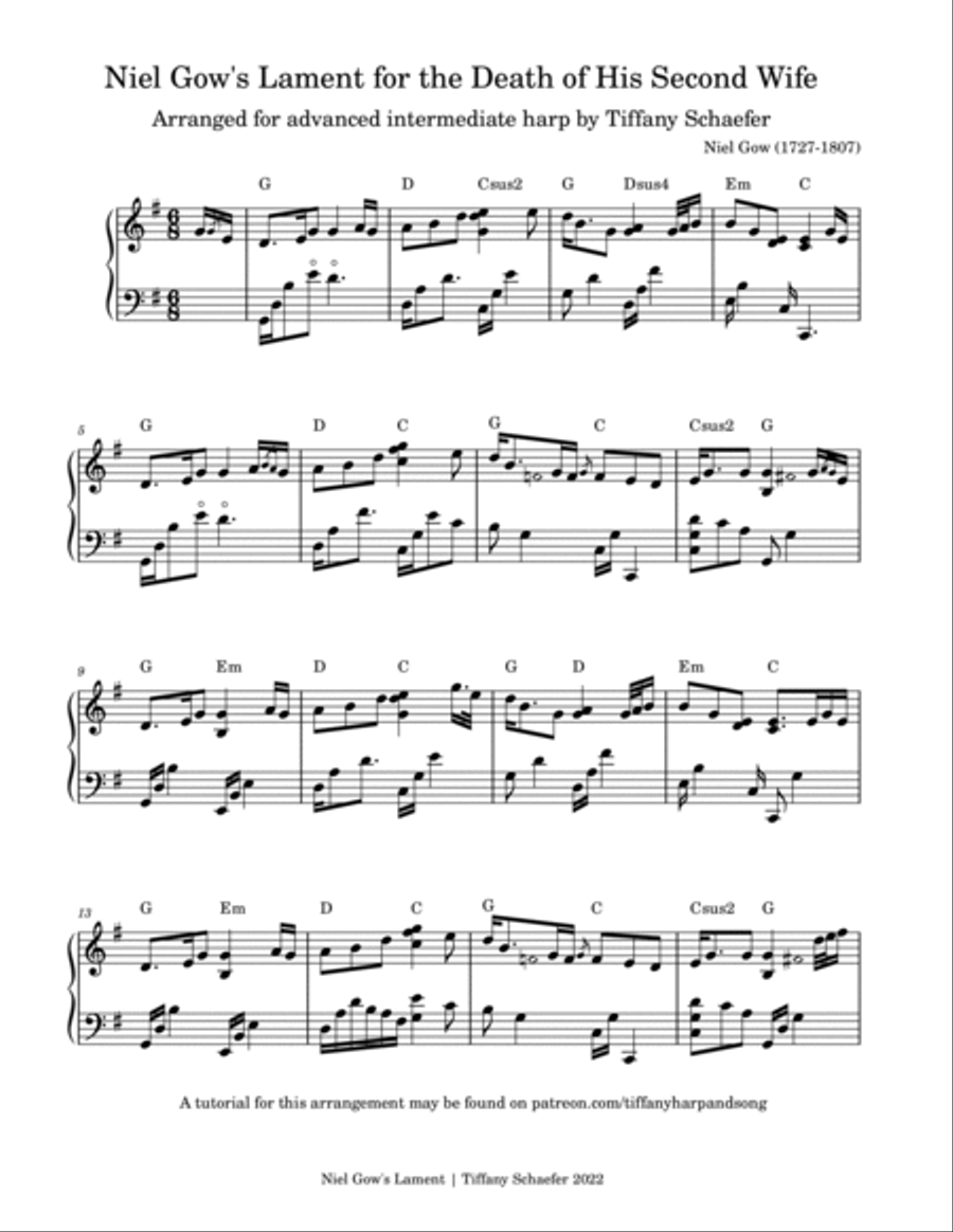 Niel Gow's Lament for His Second Wife: Late Intermediate Lever Harp Celtic Harp scores gallery preview page 2