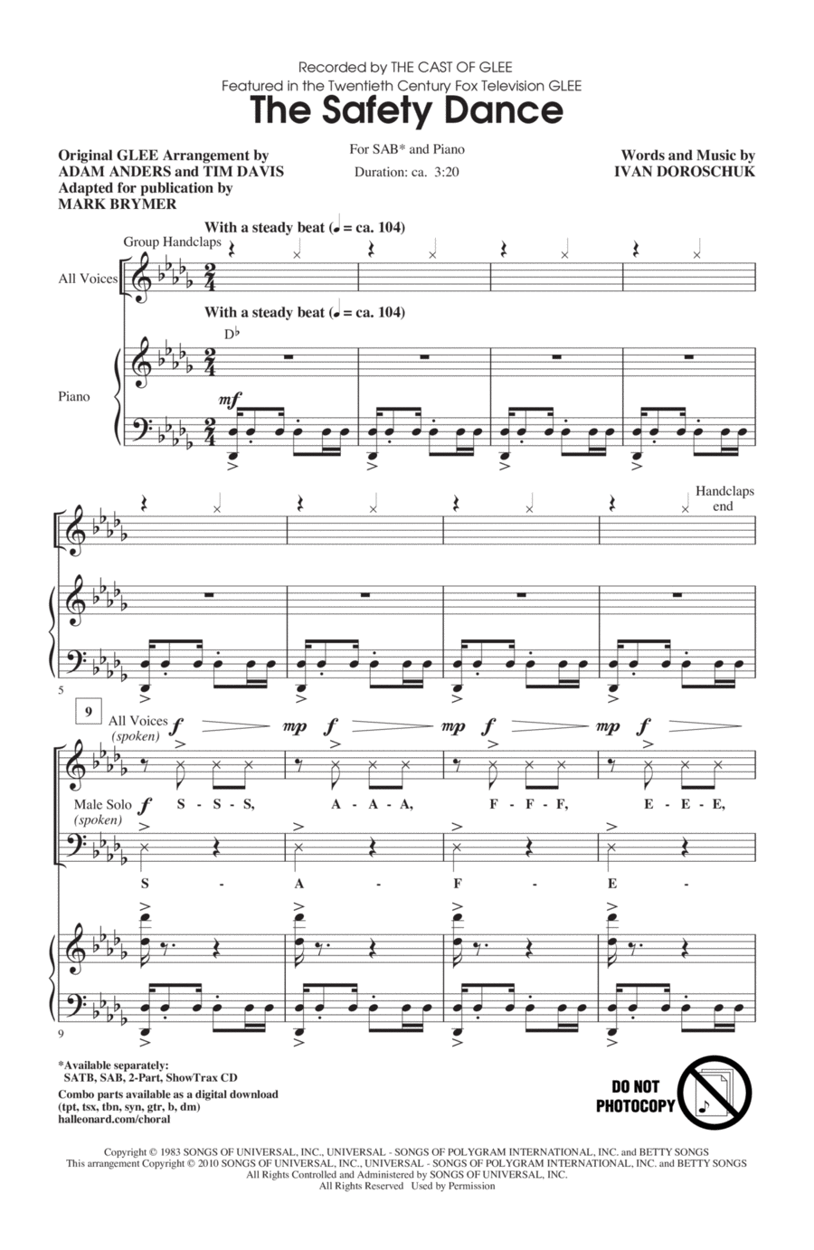 The Safety Dance The Safety Dance 3-Part scores gallery preview page 1