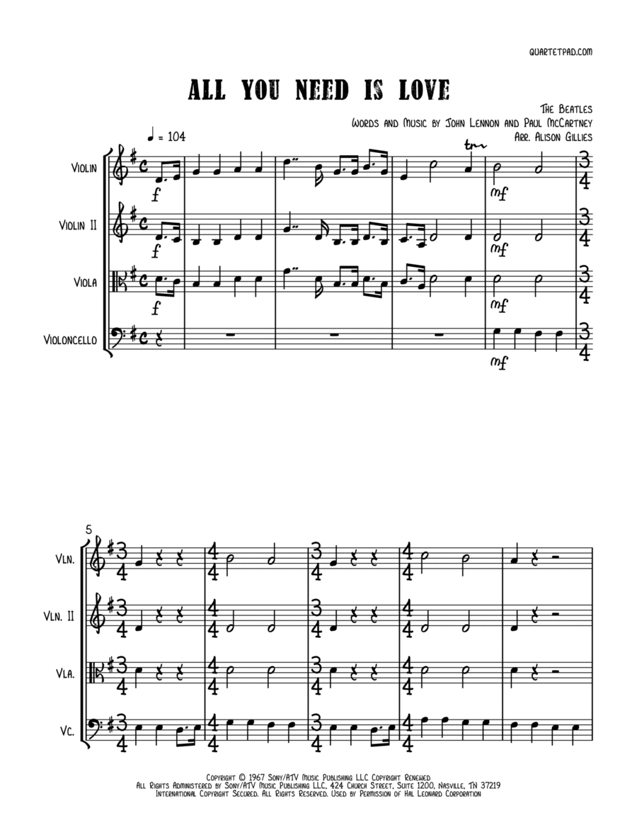 All You Need Is Love String Trio scores gallery preview page 1