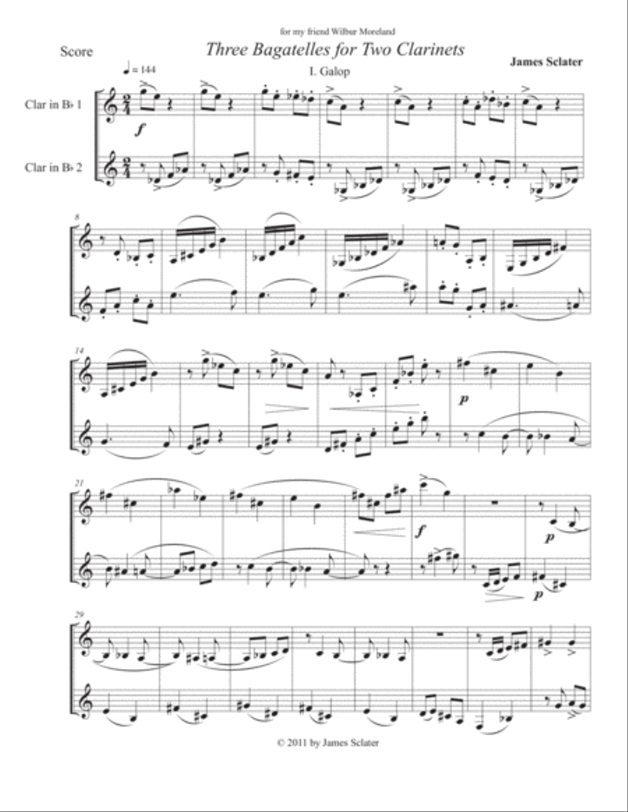 Three Bagatelles for Two Clarinets Clarinet Duet scores gallery preview page 1
