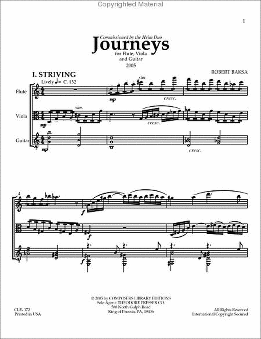 Journeys For Flute, Viola, And Guitar