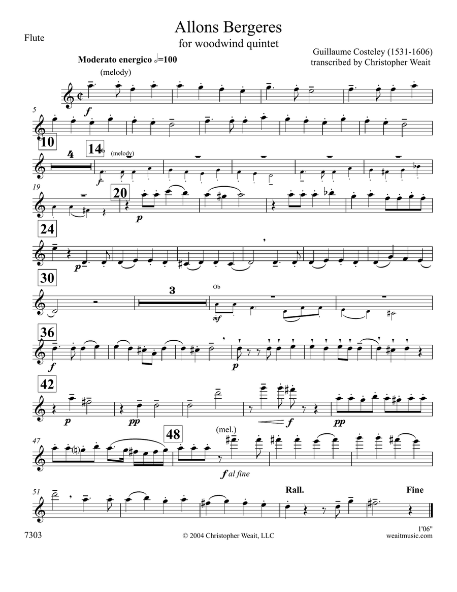 Allons bergeres for woodwind quintet (1’06) Woodwind Quintet scores gallery preview page 4
