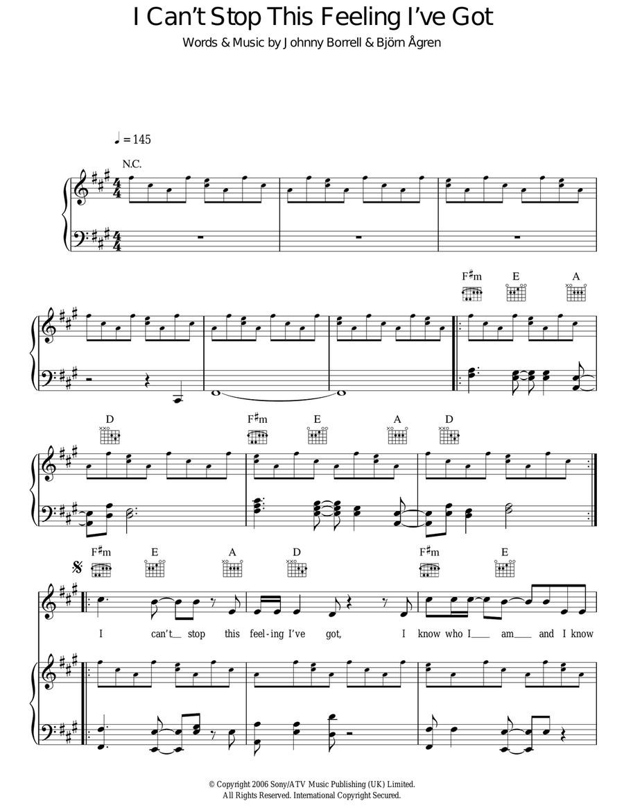 Can't Stop This Feeling I've Got Acoustic Guitar scores gallery preview page 1