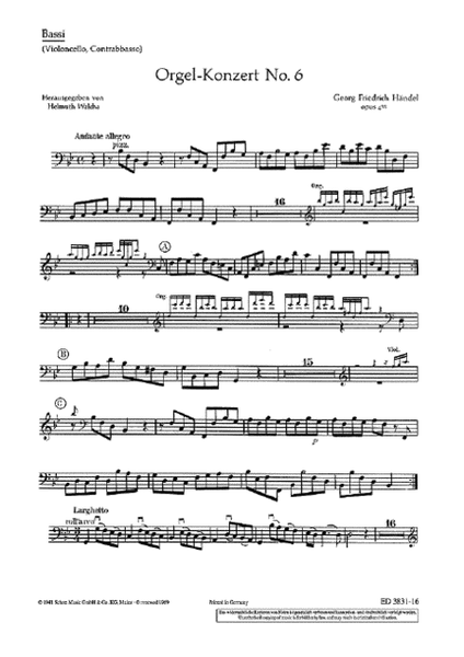 Organ Concerto No. 6 B Major Op. 4/6 HWV 294