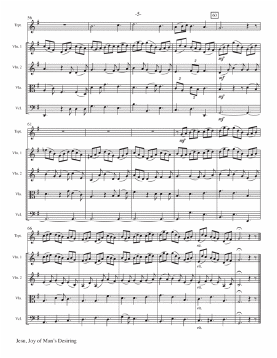 Jesu, Joy of Man's Desiring for Trumpet and String Quartet Chamber Orchestra scores gallery preview page 6