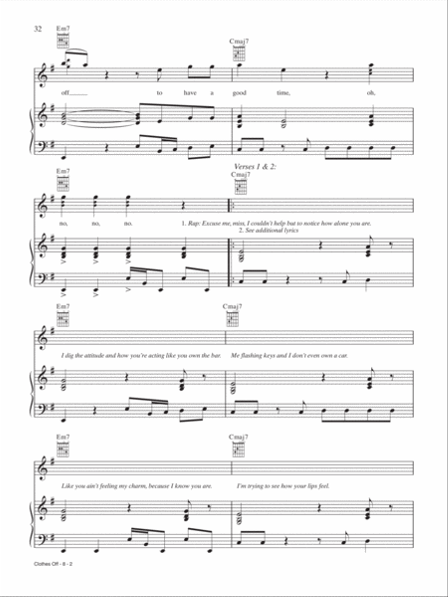 Clothes Off Piano, Vocal, Guitar scores gallery preview page 2