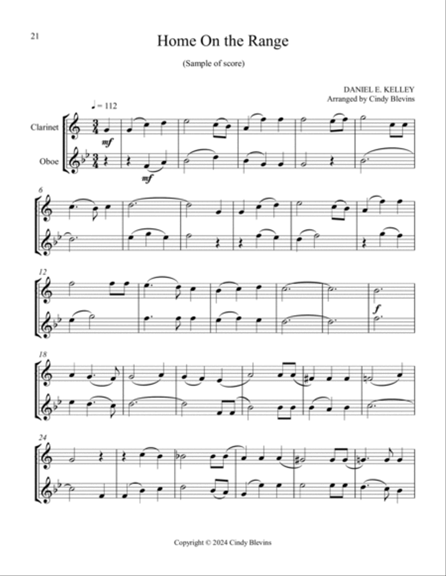 12 Favorite Folk Songs, for Clarinet and Oboe Woodwind Duet scores gallery preview page 3