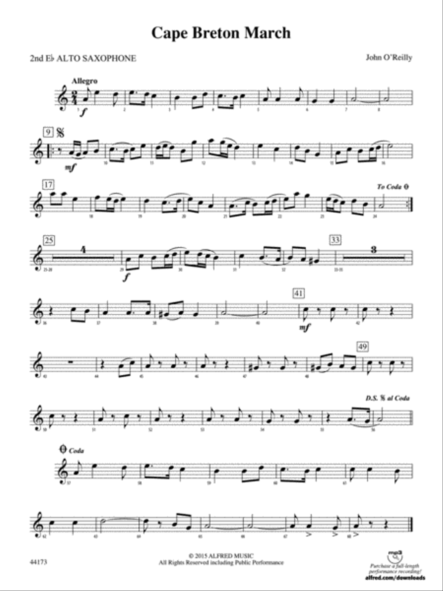Cape Breton March: 2nd E-flat Alto Saxophone Concert Band scores gallery preview page 1