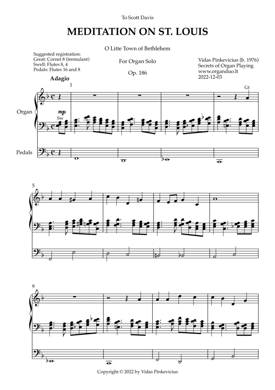 Meditation on St. Louis, Op. 186 (Organ Solo) by Vidas Pinkevicius Organ Solo scores gallery preview page 1
