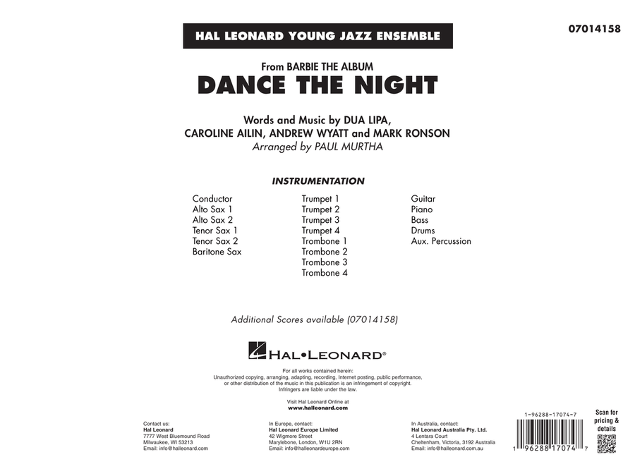 Dance The Night (from Barbie) (arr. Murtha) - Conductor Score (Full Score)
