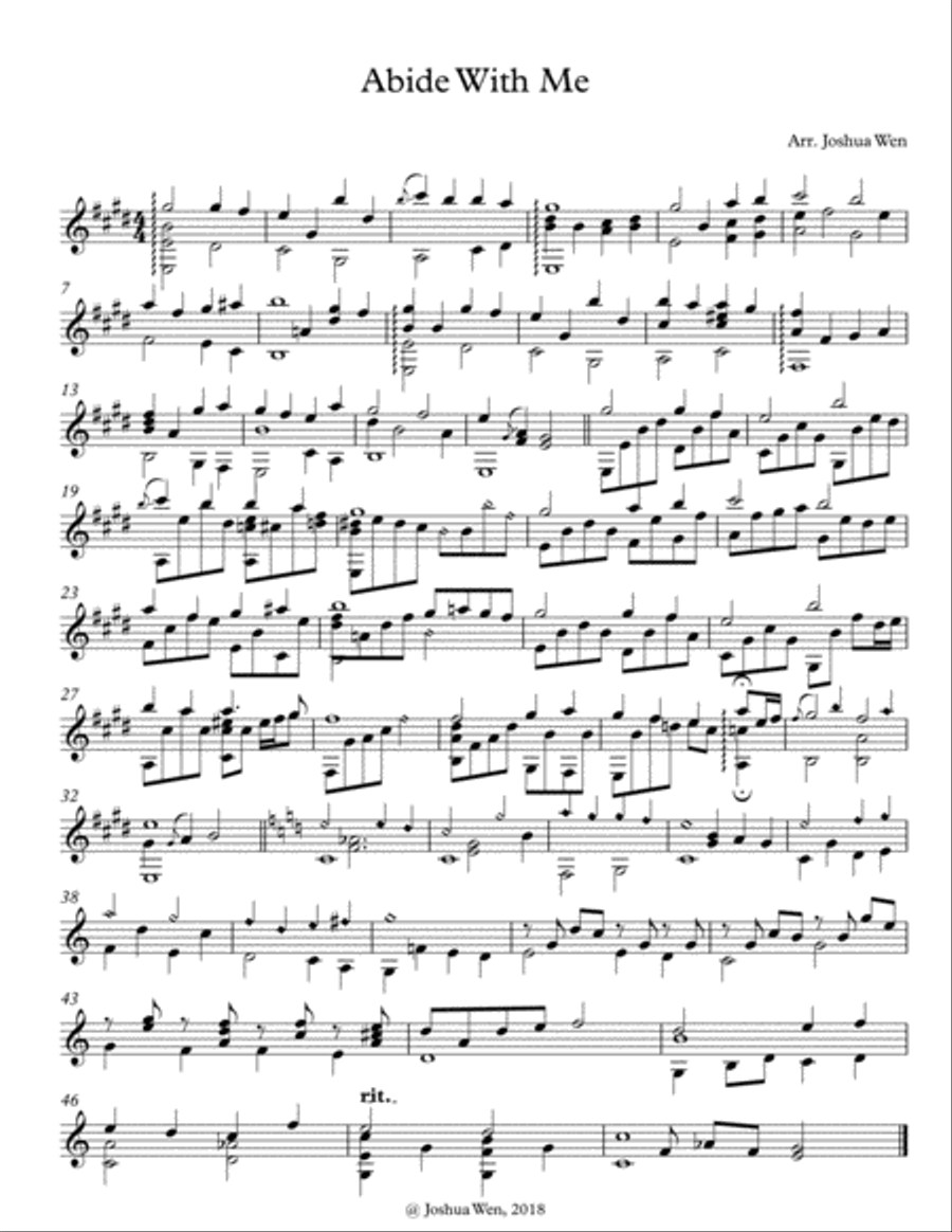 Abide With Me - for classical guitar solo image number null