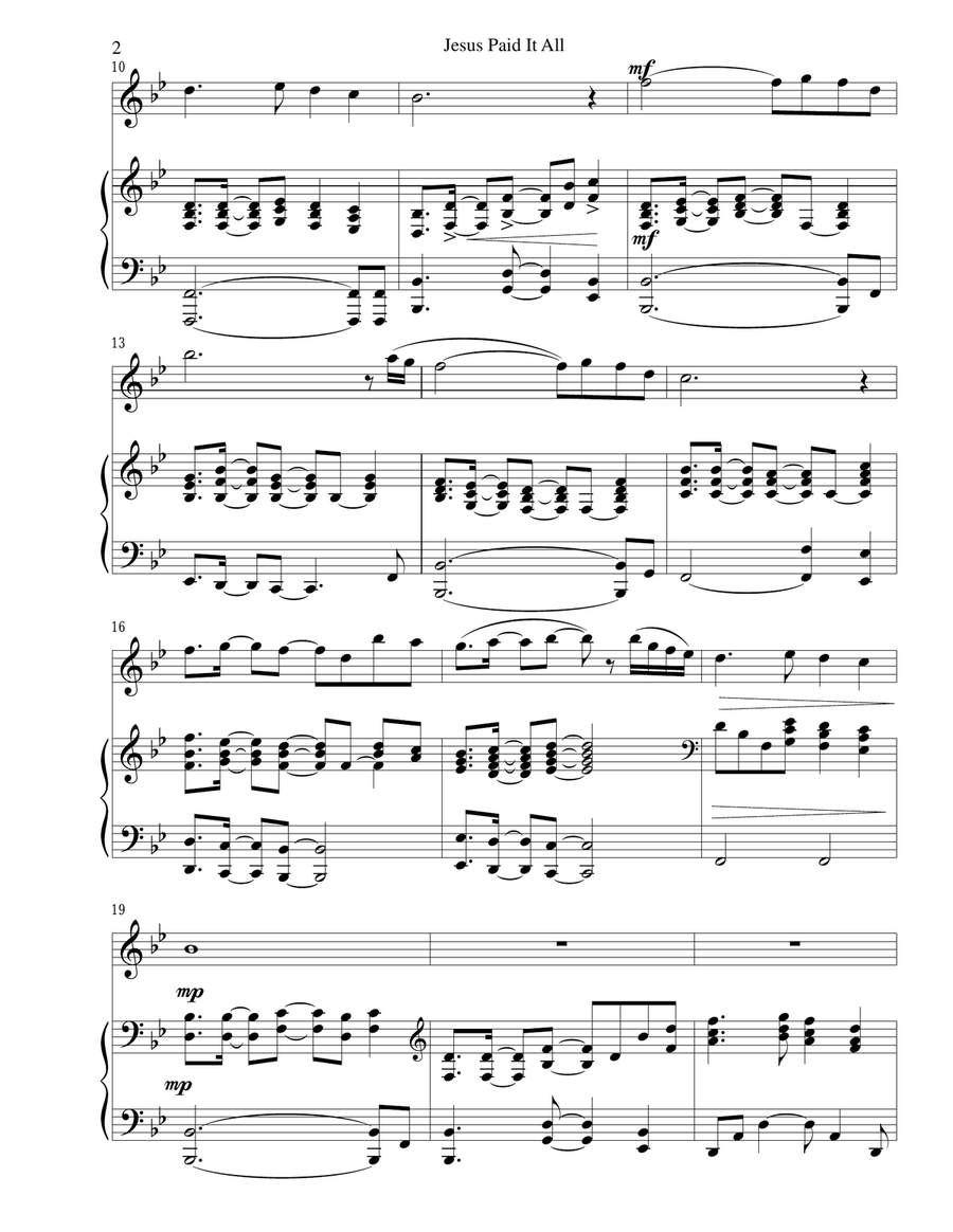 JESUS PAID IT ALL (Flute and Piano with Flt Part) Flute scores gallery preview page 2