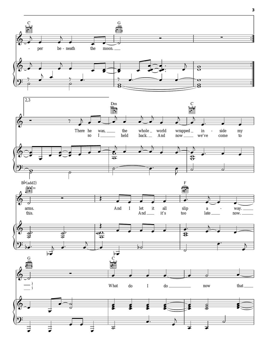 Words I Couldn't Say Piano, Vocal, Guitar scores gallery preview page 3