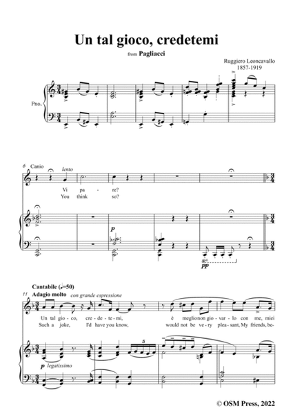 Leoncavallo-Un tal gioco,credetemi,in a minor,from 'Pagliacci(Dramma in due atti)',for Voice and Pia