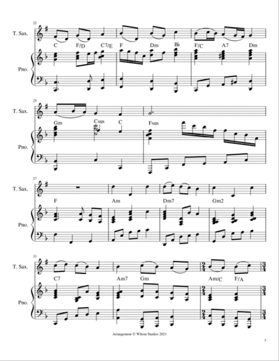 America (My Country 'Tis of Thee)--tenor sax solo Tenor Saxophone scores gallery preview page 3