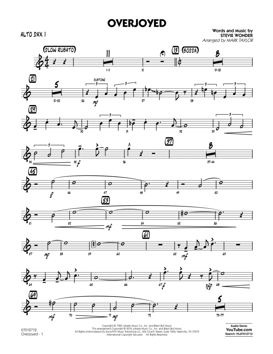 Overjoyed - Alto Sax 1 Alto Saxophone scores gallery preview page 1