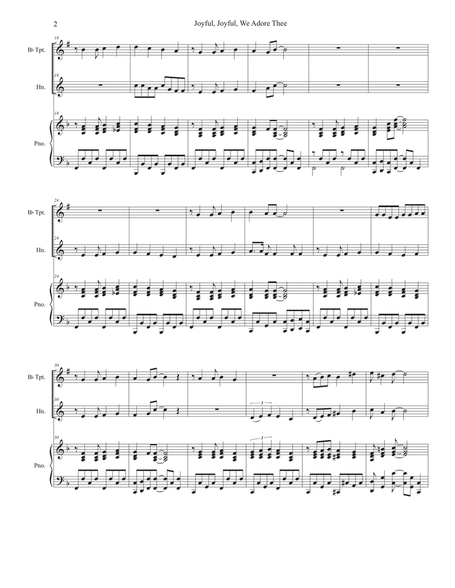 Joyful, Joyful, We Adore Thee (Duet for Bb-Trumpet and French Horn) Brass Duet scores gallery preview page 2