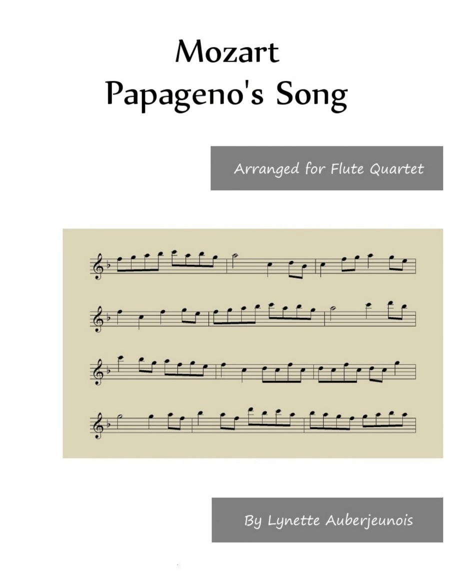 Book cover for Papageno’s Song - Flute Quartet