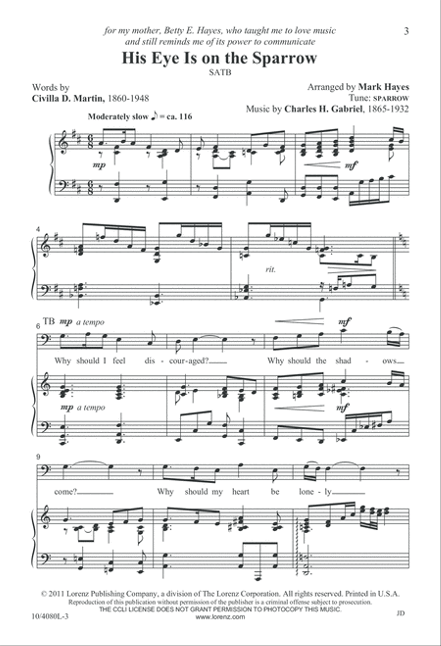 His Eye Is on the Sparrow 4-Part scores gallery preview page 4