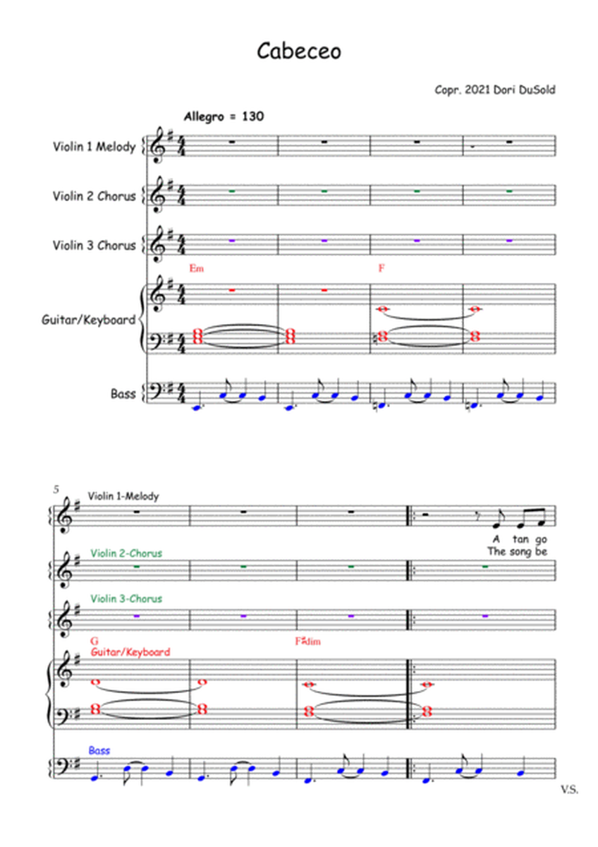 Cabeceo - Music score for tango ensemble (violin, guitar/keyboards, bass) image number null