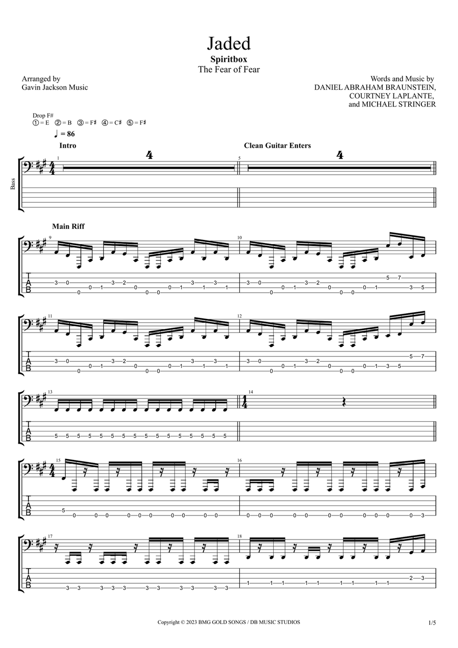 Jaded Jaded Guitar Tablature scores gallery preview page 1
