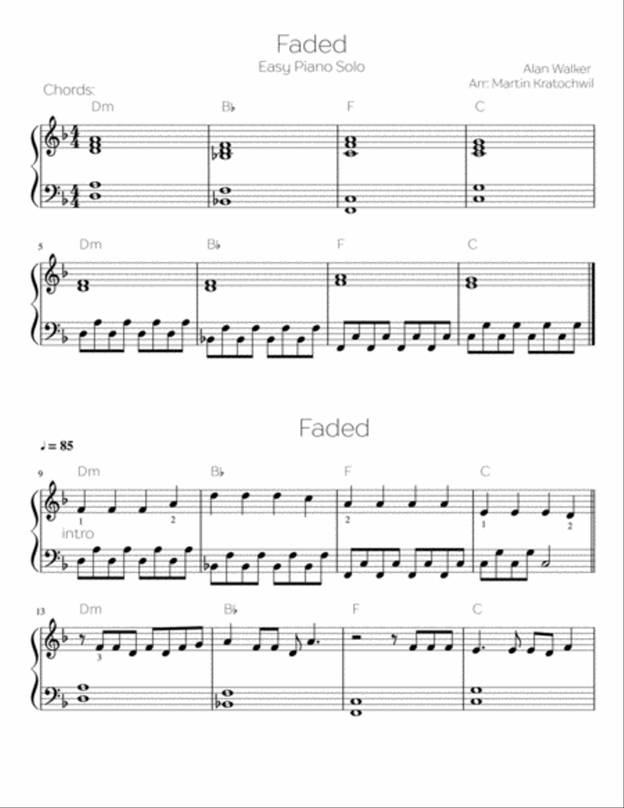 Faded Easy Piano scores gallery preview page 2