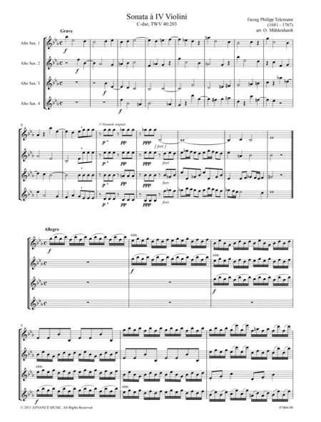 Sonata à IV Violini C-dur, TWV 40:203