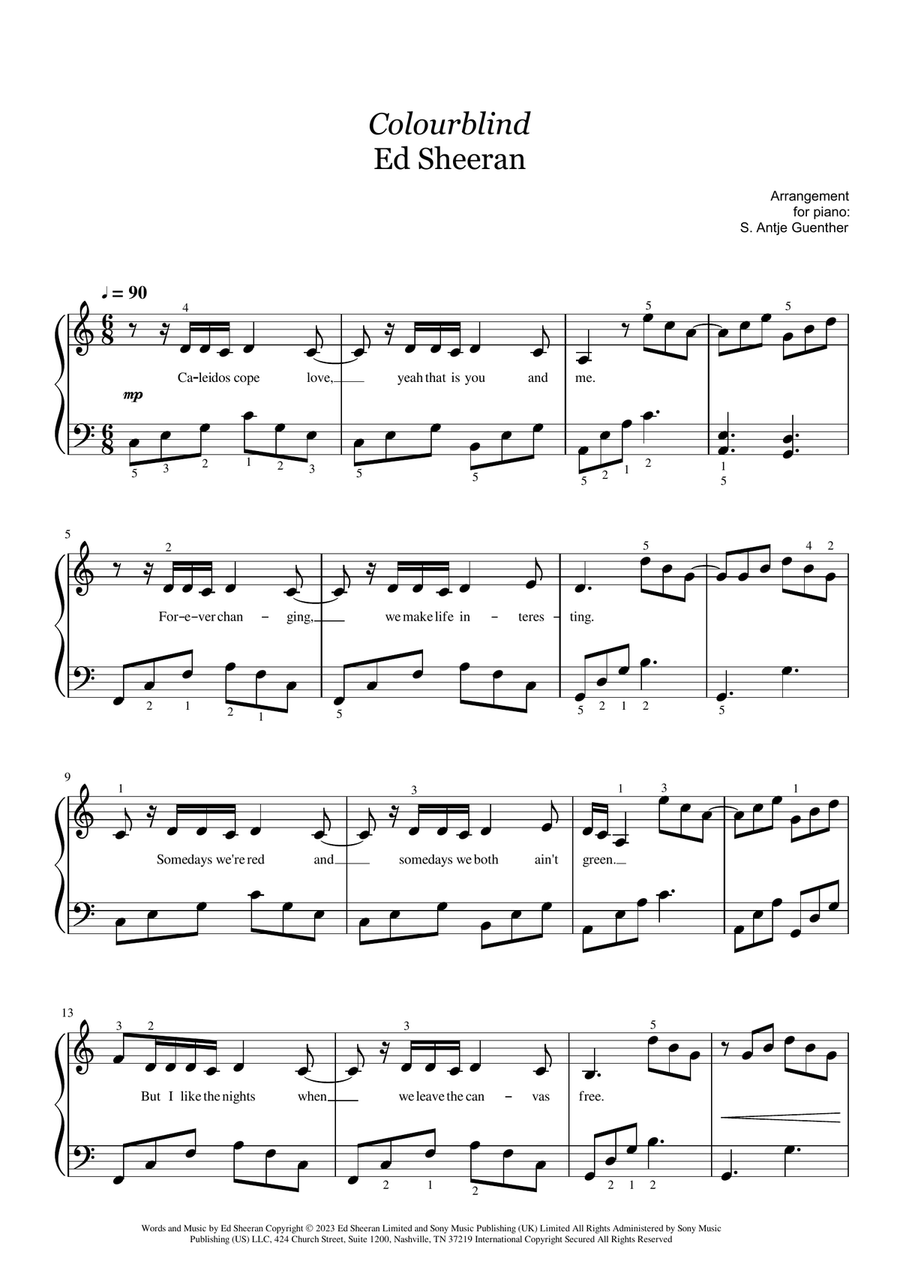 Colourblind Piano Solo scores gallery preview page 1