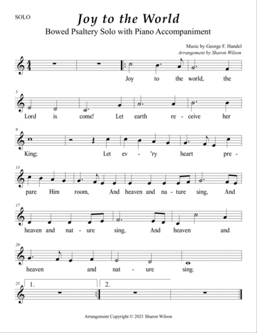 Joy to the World (Easy Bowed Psaltery Solo with Piano Accompaniment) Zither scores gallery preview page 2