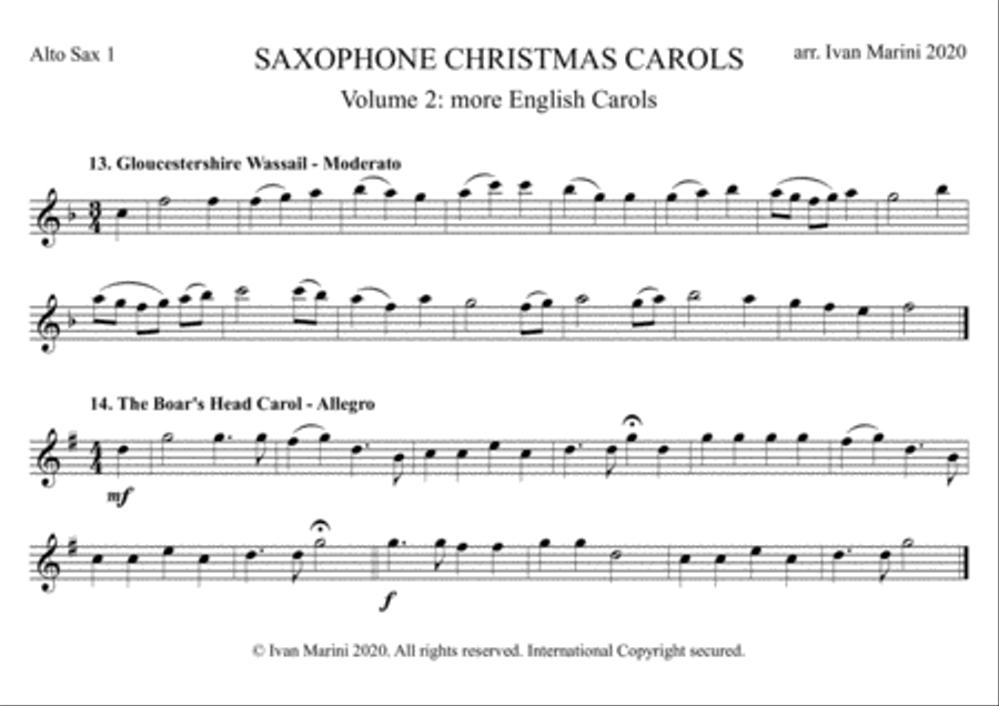 SAXOPHONE CHRISTMAS CAROLS vol. 2 - 12 more English Carols for Sax Quartet (SATB or AATB) Saxophone Quartet scores gallery preview page 1