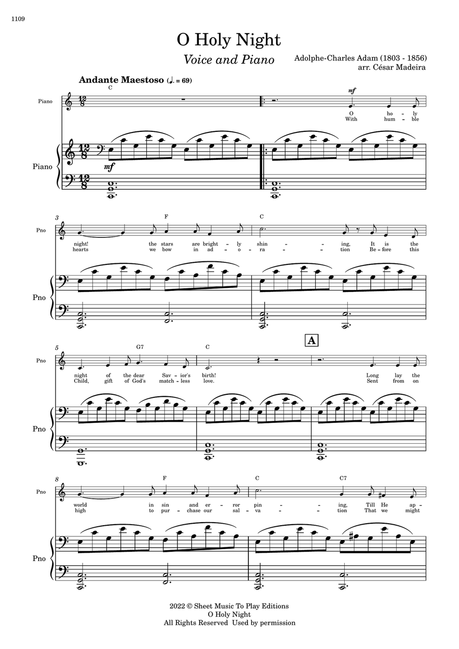 O Holy Night - Voice and Piano - C Major - W/Chords (Full Score and Parts) Piano, Vocal scores gallery preview page 1