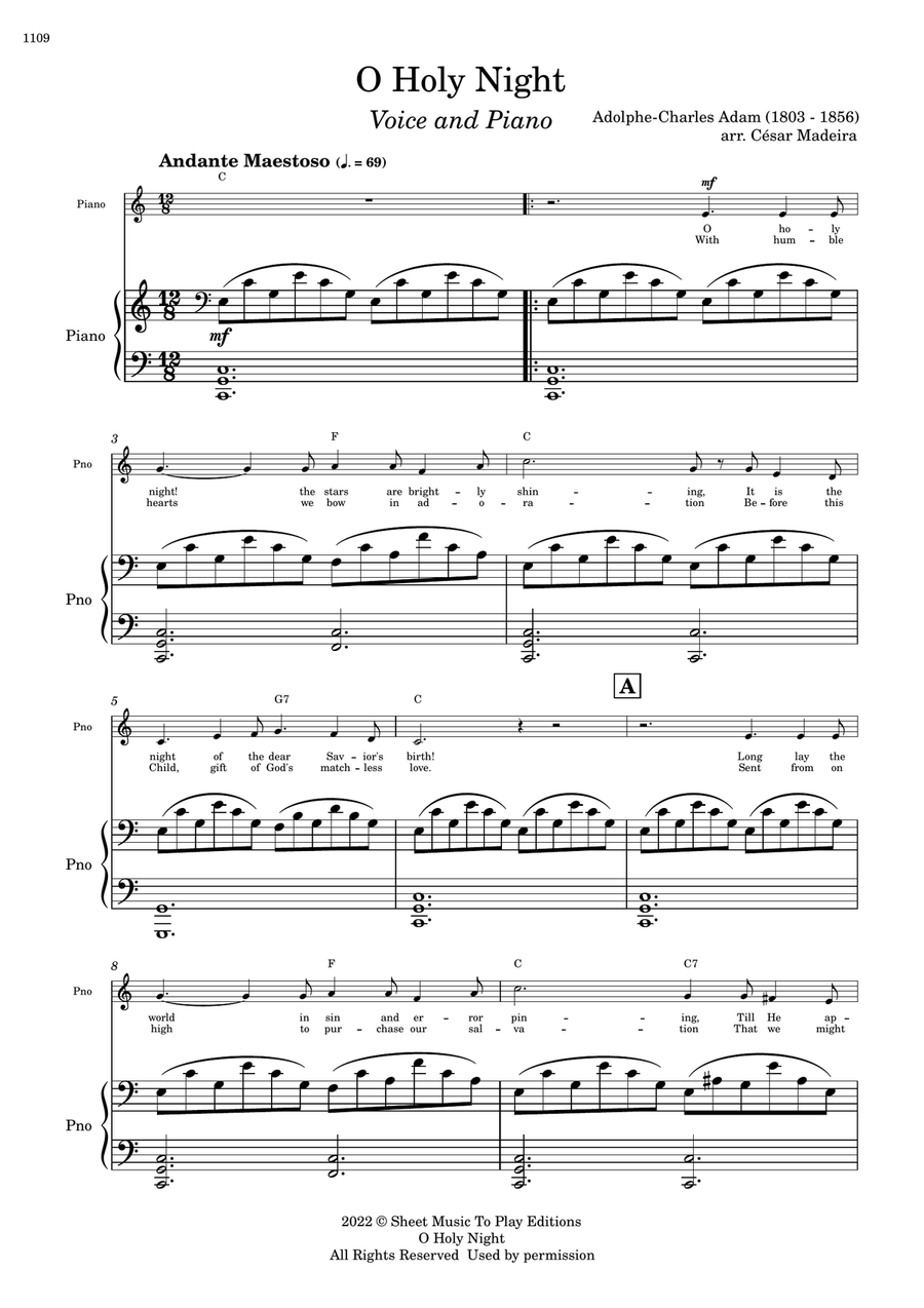 O Holy Night - Voice and Piano - C Major - W/Chords (Full Score and Parts) image number null