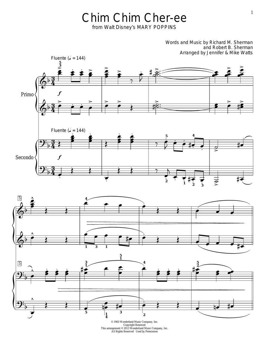 Chim Chim Cher-ee (from Mary Poppins) Piano Duet scores gallery preview page 1